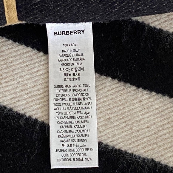 Burberry Wool & Cashmere Blend Icon Stripe Pocket Cape With Leather Trim… - Picture 14 of 15